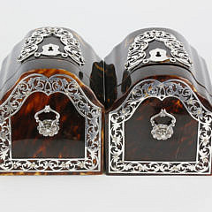 Near Pair of Silver-Mounted Tortoiseshell Tea Caddies, late 18th Century