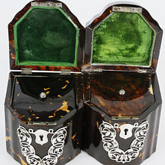 Near Pair of Silver-Mounted Tortoiseshell Tea Caddies, late 18th Century