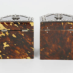 Near Pair of Silver-Mounted Tortoiseshell Tea Caddies, late 18th Century