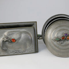 Two Chinese Hardstone-mounted Pewter Covered Serving Dishes, late 19th/early 20th century