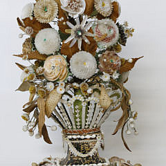 Pair of Victorian Shell-work Floral Bouquets Under Glass, circa 1840s