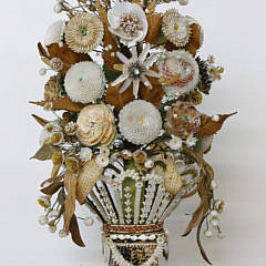 Pair of Victorian Shell-work Floral Bouquets Under Glass, circa 1840s