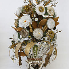 Pair of Victorian Shell-work Floral Bouquets Under Glass, circa 1840s