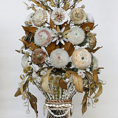 Pair of Victorian Shell-work Floral Bouquets Under Glass, circa 1840s