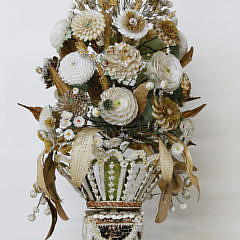 Pair of Victorian Shell-work Floral Bouquets Under Glass, circa 1840s