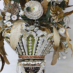 Pair of Victorian Shell-work Floral Bouquets Under Glass, circa 1840s