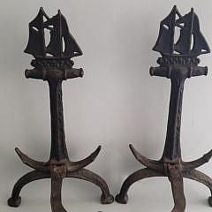 Vintage Cast Iron Anchor and Ship Andirons