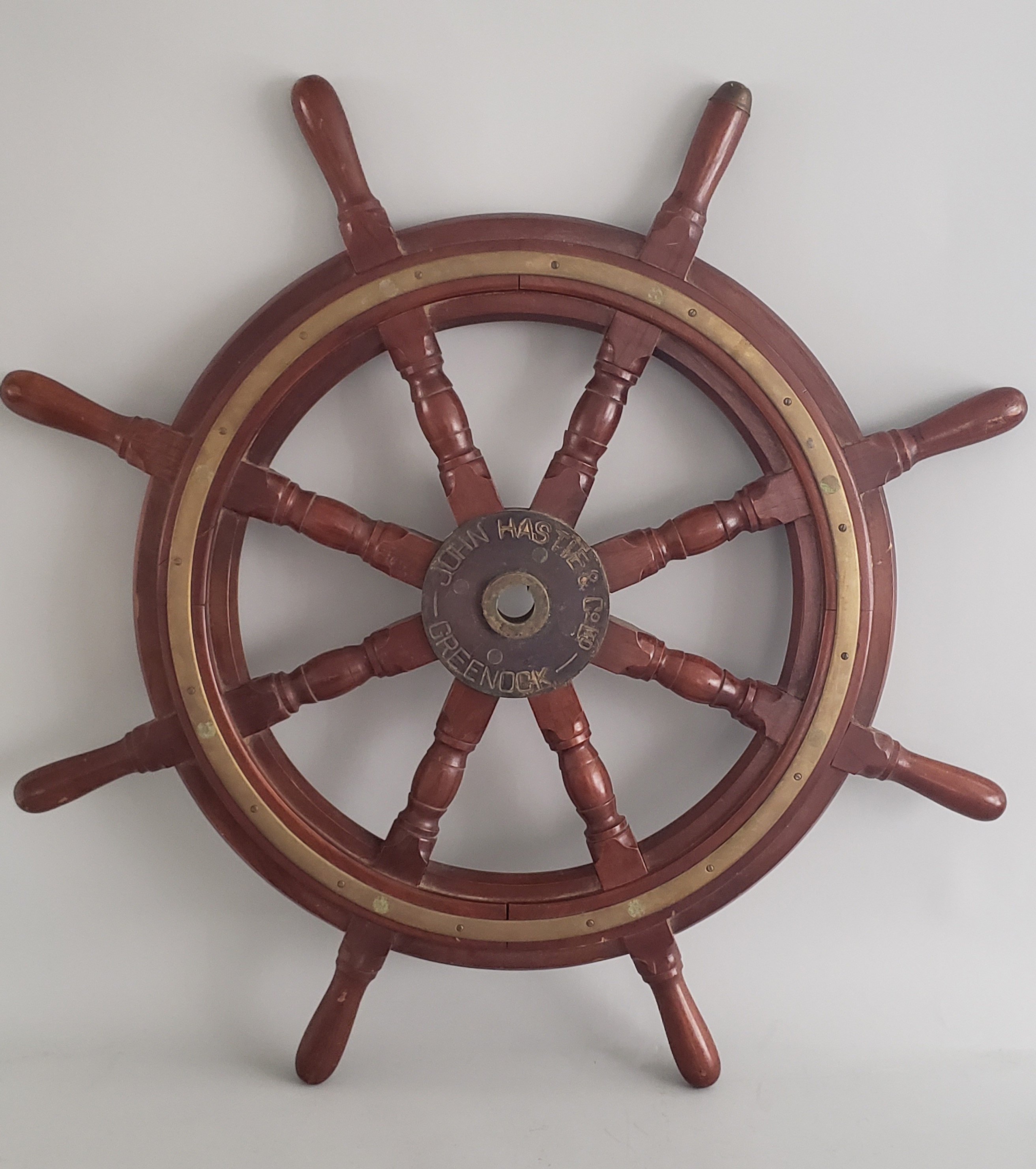 19th Century Mahogany and Brass Ship's Wheel John Hastie & Co. Ltd