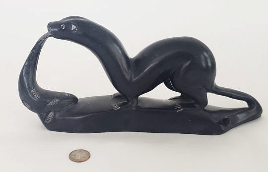 119-4962 Inuit Soapstone Otter With Fish A