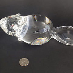 Vintage Signed Steuben Clear Crystal Glass Beaver with Red Garnet Eyes