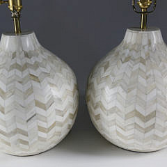 Pair of Contemporary Bone Chevron Inlaid Bulbous Lamps