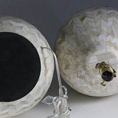 Pair of Contemporary Bone Chevron Inlaid Bulbous Lamps