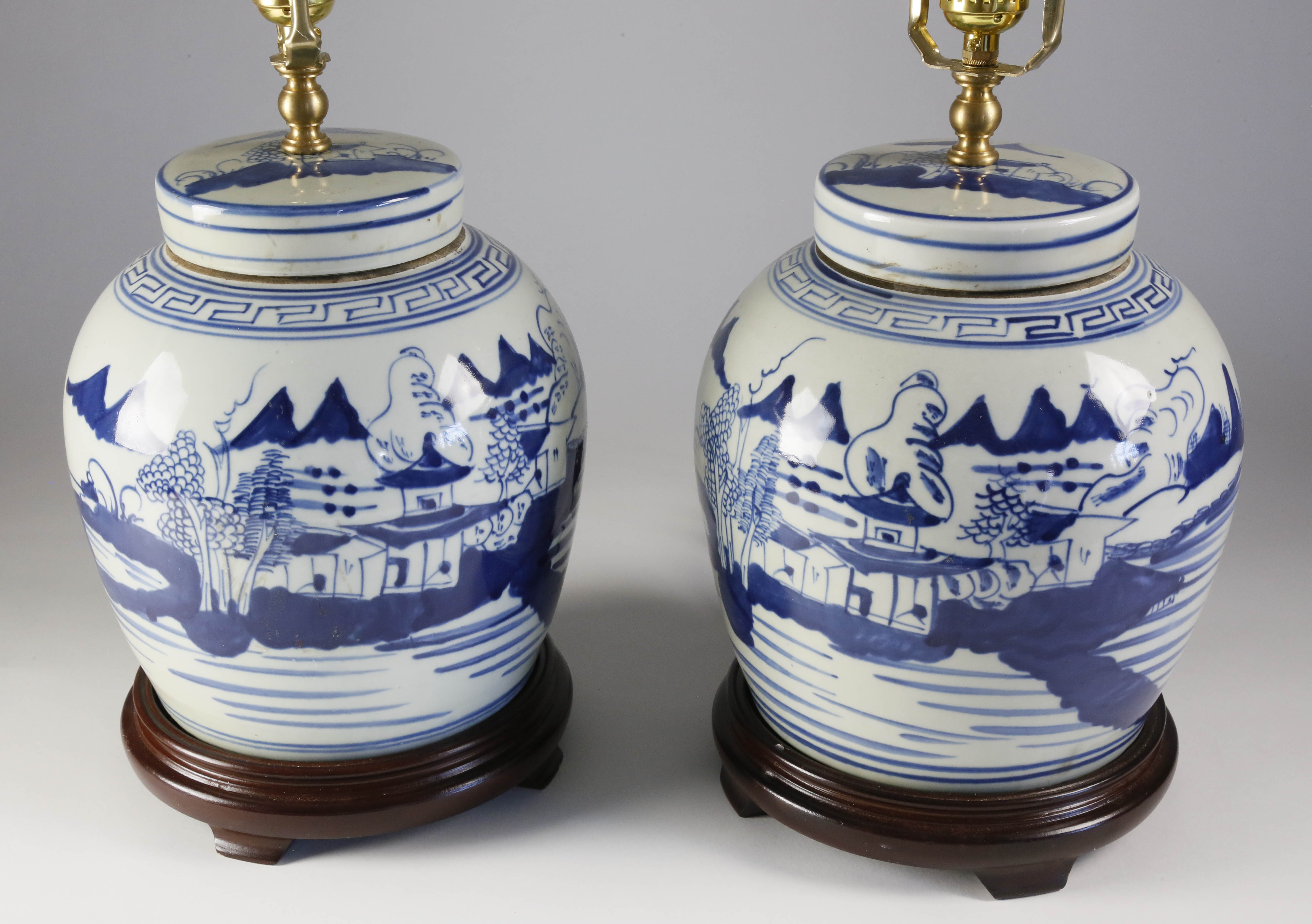 Pair of Chinese Blue and White Porcelain Ginger Jar Lamps Contemporary