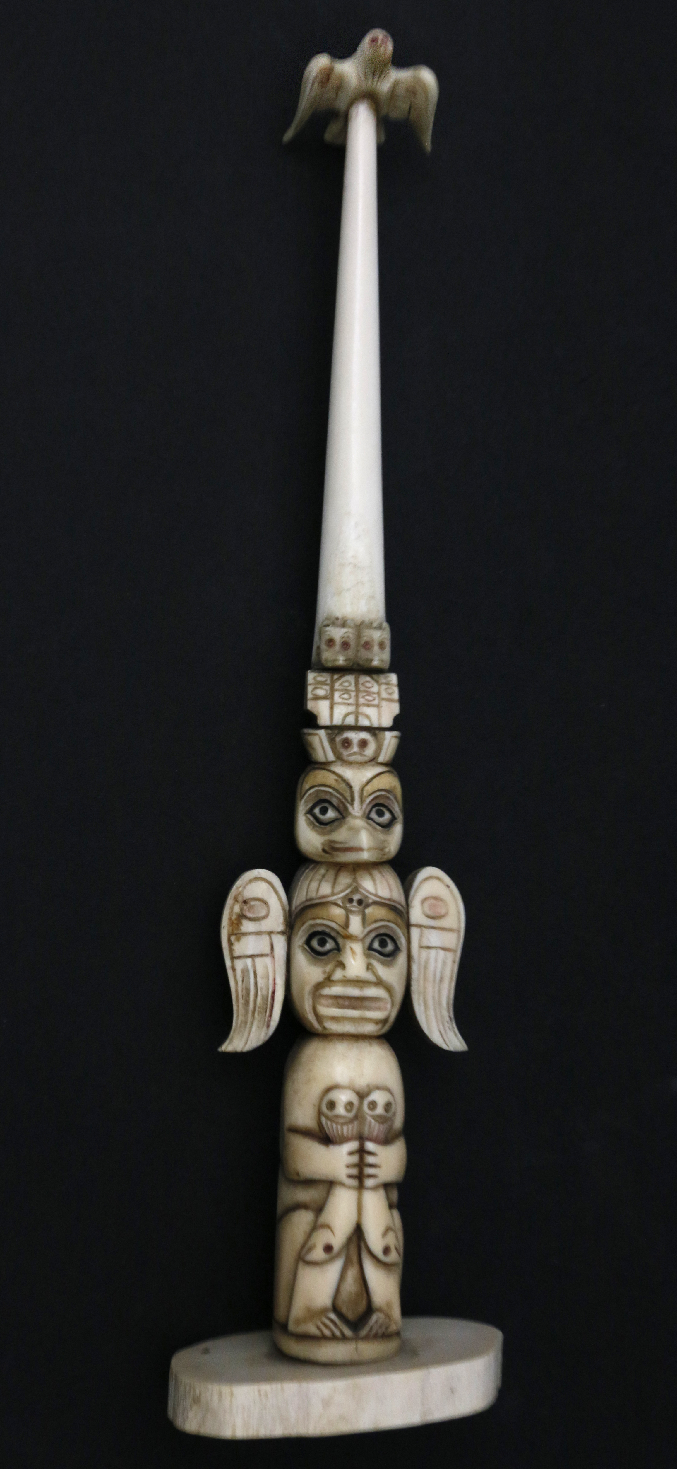 Antique Carved Walrus Ivory Northwest Totem Pole - Carved Walrus