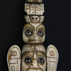 Carved Walrus Ivory Northwest Totem Pole