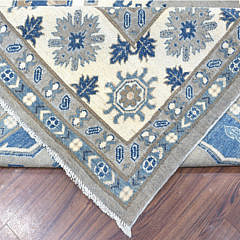 Hand Knotted Gray and Blue Vintage Style Wool Kazak Oriental Carpet