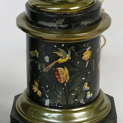 Pair of French Tole Peinte Parlour Lamps, late 19th Century