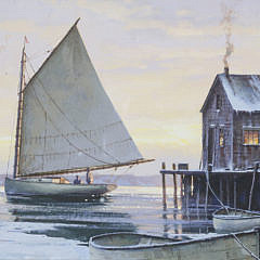 Donald W. Demers Gouache on Paper “Nantucket Harbor in Winter”