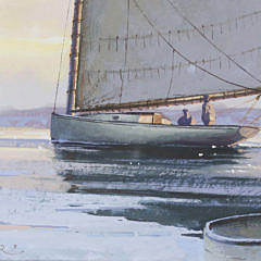 Donald W. Demers Gouache on Paper “Nantucket Harbor in Winter”