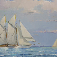 William Lowe Oil on Canvas “Sailing off Nantucket Harbor”