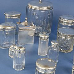 Group of 21 Crystal and Sterling Glass Vanity Jars