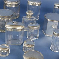 Group of 21 Crystal and Sterling Glass Vanity Jars