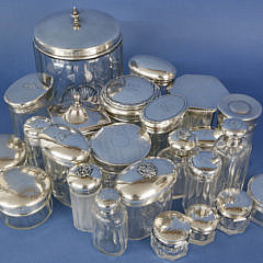 Group of 21 Crystal and Sterling Glass Vanity Jars