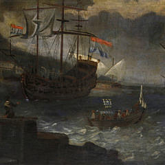 Follower of Abraham Storck “Seascape with Two Dutch Man-o-War Off the Bay of Smyrna”