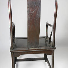 Chinese Carved Hardwood “Double Happiness” Yoke-back Open Armchair, 19th Century