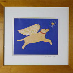 Stephen Huneck Lithograph “Flying Golden Retriever”,