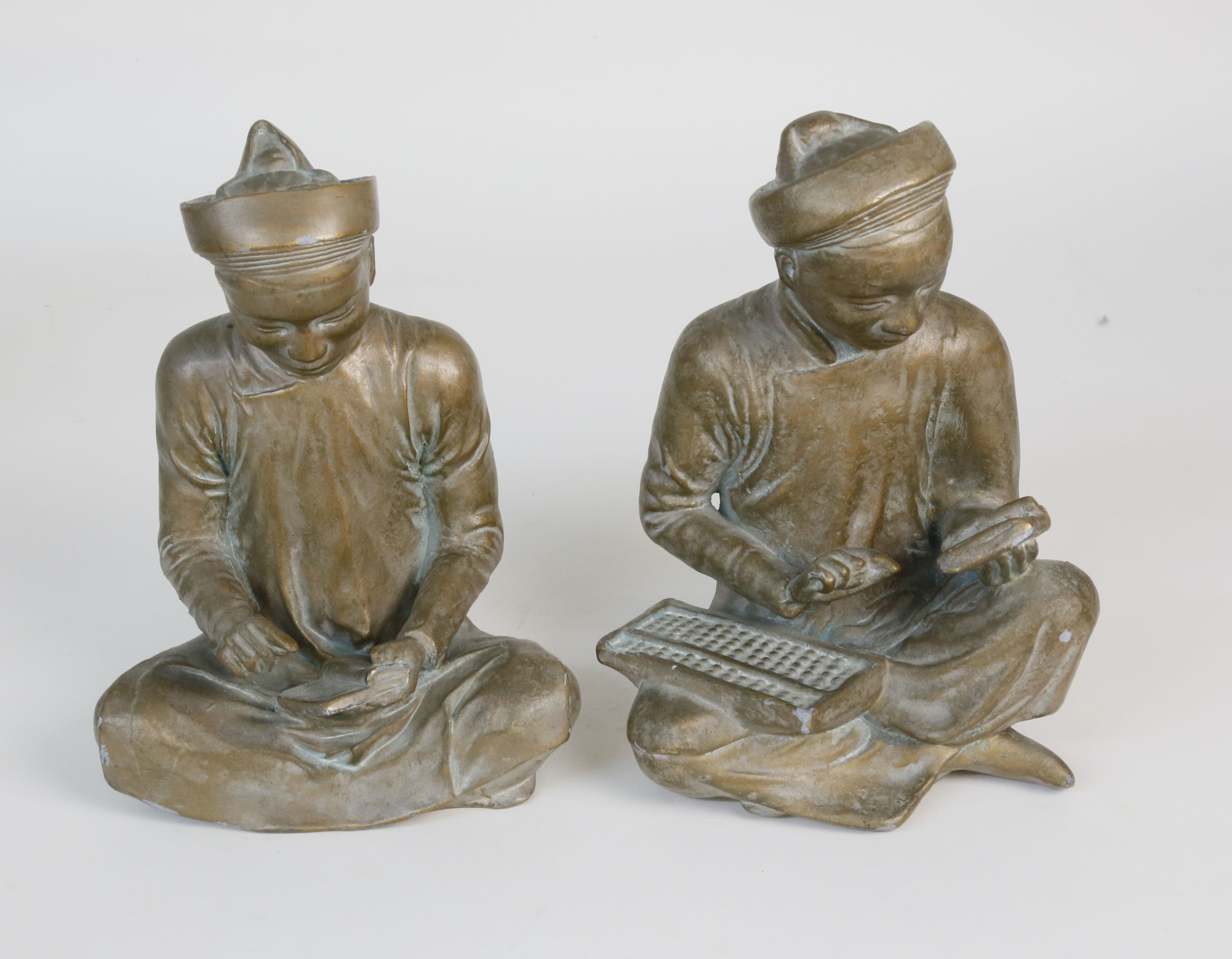 Pair of Vintage Composition Figural Bookends of Two Asian Students ...
