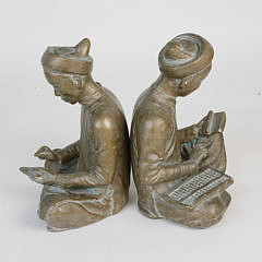 Pair of Vintage Composition Figural Bookends of Two Asian Students