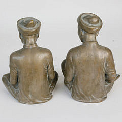 Pair of Vintage Composition Figural Bookends of Two Asian Students