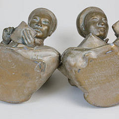 Pair of Vintage Composition Figural Bookends of Two Asian Students