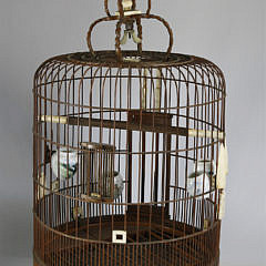 Chinese Carved Sandalwood, Bone and Bamboo Birdcage, circa 1880