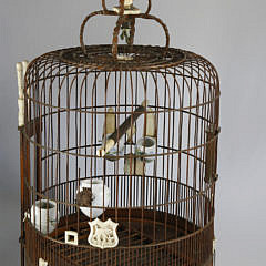 Chinese Carved Sandalwood, Bone and Bamboo Birdcage, circa 1880