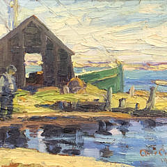 Anne Ramsdell Congdon Oil on Board “The Doris Docked at Petral Shack, Nantucket”