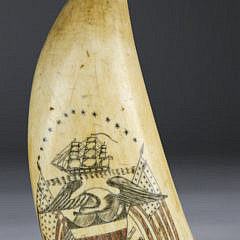 Fine Scrimshaw and Polychrome Sperm Whale Tooth, mid 19th Century