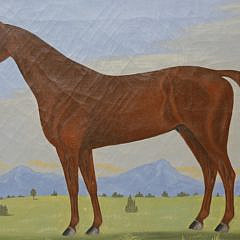 American School Oil on Canvas “Portrait of a Chestnut Arab Stallion in Mountainous Landscape”