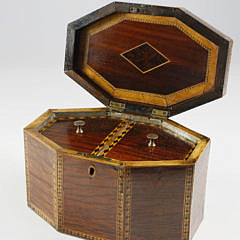 George III Inlaid Partridge Wood Octagonal Tea Caddy, circa 1800