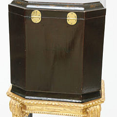 Chinese Export Gilt Decorated Black Lacquer Collector’s Cabinet on Stand, 19th Century