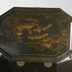 Chinese Export Gilt Decorated Black Lacquer Collector’s Cabinet on Stand, 19th Century