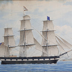 Fine American Gouache on Paper “Portrait of the Ship Delaware”