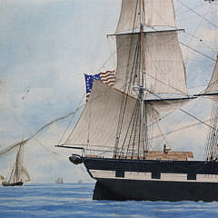 Fine American Gouache on Paper “Portrait of the Ship Delaware”