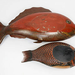 Two Japanese Polychrome Lacquered Wood Fish-Form Boxes, late 19th Century