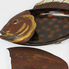 Two Japanese Polychrome Lacquered Wood Fish-Form Boxes, late 19th Century