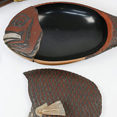 Two Japanese Polychrome Lacquered Wood Fish-Form Boxes, late 19th Century