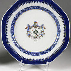 Pair of Armorial China Trade Dinner Plates, late 18th Century