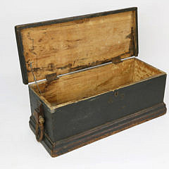 American Sea Chest in Green Paint, Original Beckets, circa 1840