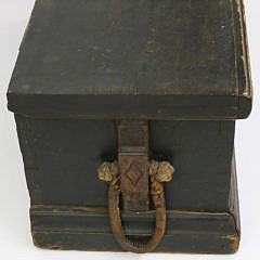 American Sea Chest in Green Paint, Original Beckets, circa 1840